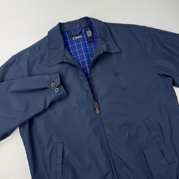 Chaps Men’s Harrington Jacket Navy Blue L Zip Front Lined Windbreaker Classic - Picture 2 of 10